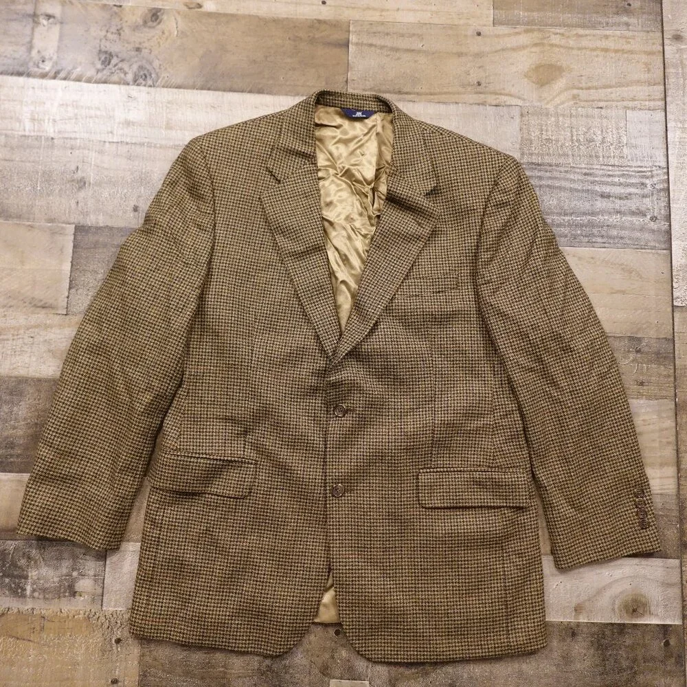 Brooks Brothers 346 Lambswool‎ Blazer Men’s 42R Brown Houndstooth Made in Poland